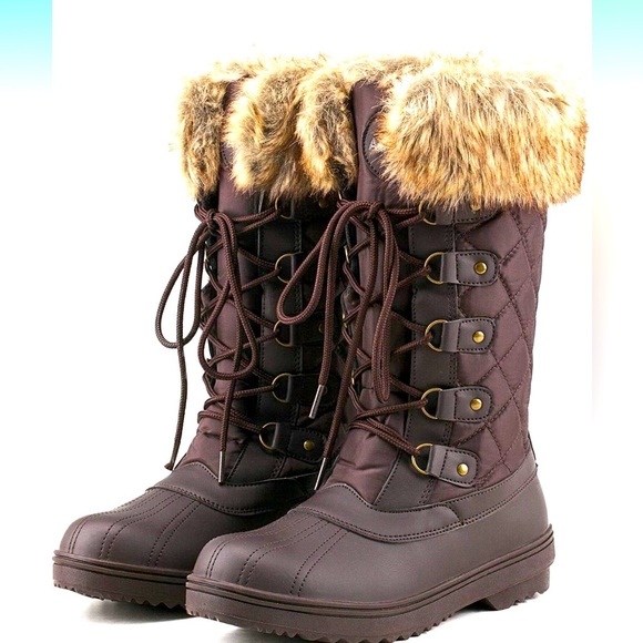 Shoes - Women's Mid-Calf Lace Up Oxford Fabric Snow Boots